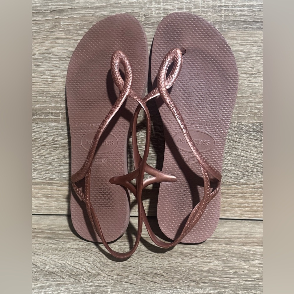 HAVAIANAS Luna flip flops sandals women’s size 9/10 bronze gold ankle strap - Picture 4 of 6